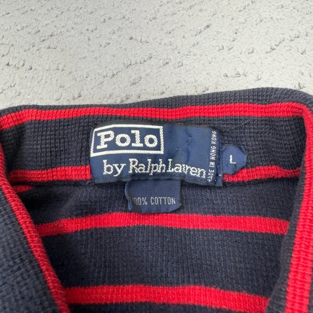 Vintage Polo Ralph Lauren Polo Shirt Mens Large Blue Red Striped Pony 90s Preppy
